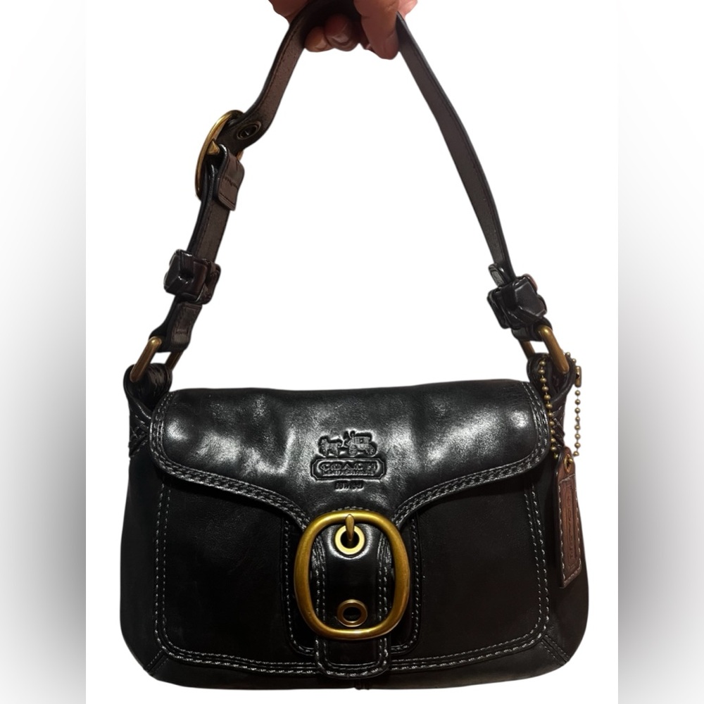 Coach Vintage 11427 Bleeker Legacy Tattersall Flap Shoulder Bag Black Brass